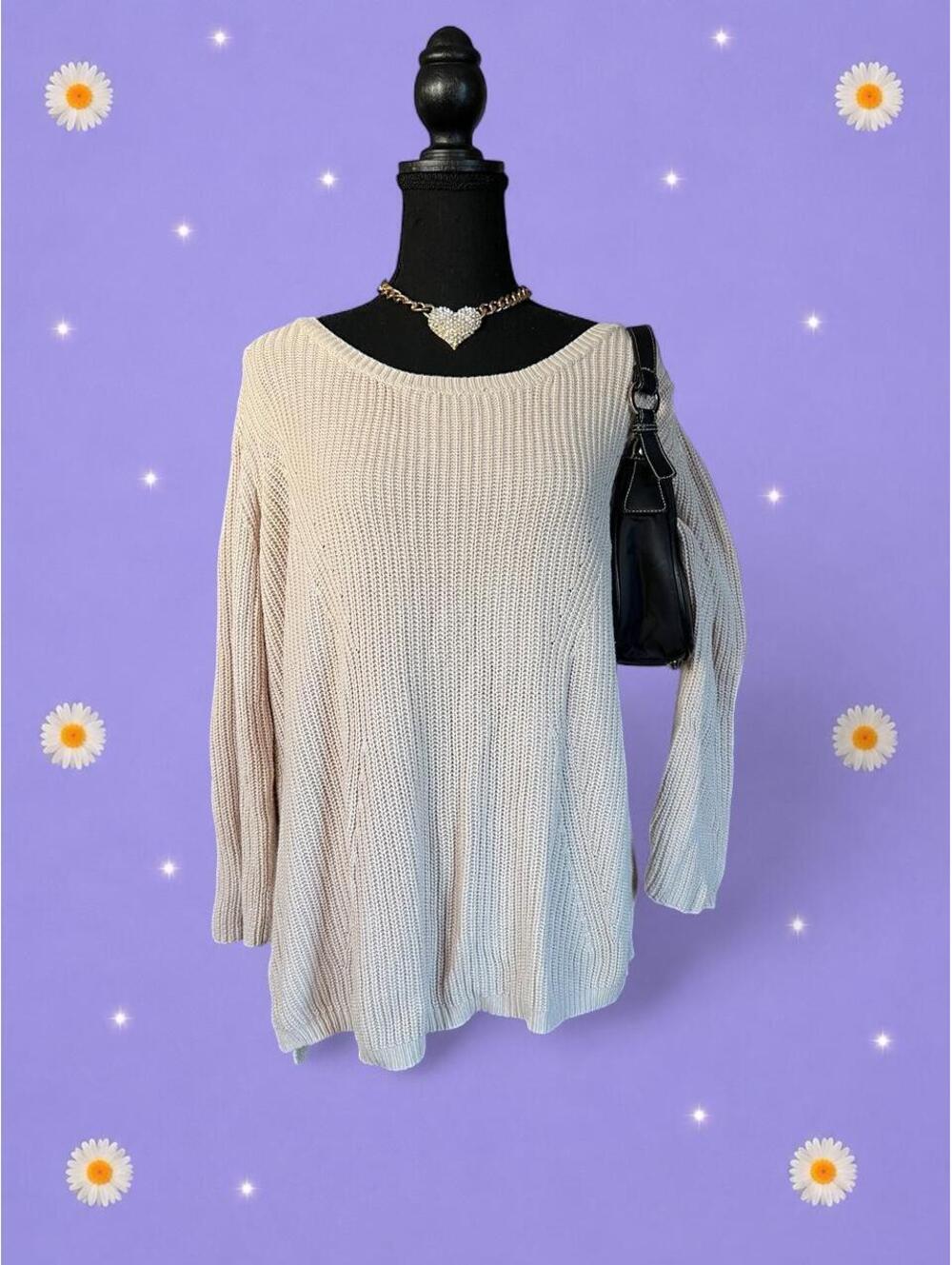 Lucky Brand Old Money Quiet Luxury Minimalist Cream Knit Sweater Size XL